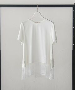 Droite lautreamont / ドロワットロートレアモン カットソー | レースコンビ半袖リブカットソー