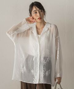 Droite lautreamont / ドロワットロートレアモン シャツ・ブラウス | フラワーエンブロイダリーオープンカラーシャツ