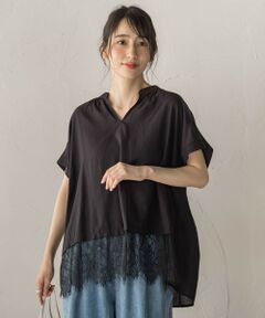 Droite lautreamont / ドロワットロートレアモン シャツ・ブラウス | 【WEB限定】キーネックレース切替ブラウス