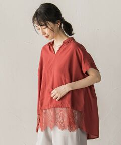 Droite lautreamont / ドロワットロートレアモン シャツ・ブラウス | 【WEB限定】キーネックレース切替ブラウス
