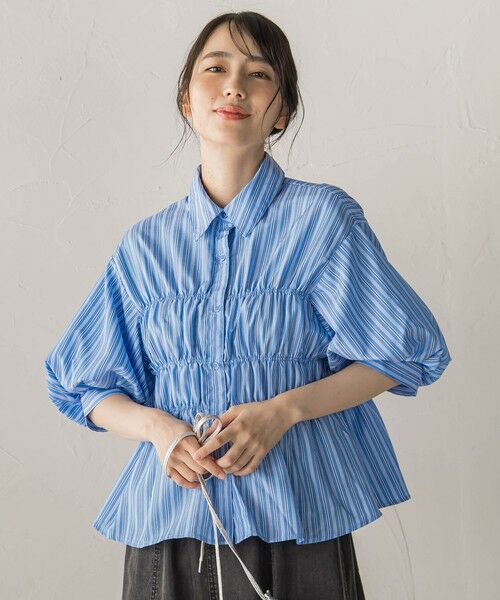 Droite lautreamont / ドロワットロートレアモン シャツ・ブラウス | 【WEB限定】シャーリングパフスリーブブラウス（ブルー系その他）