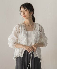 Droite lautreamont / ドロワットロートレアモン テーラードジャケット | フラワー刺繍レースブルゾン