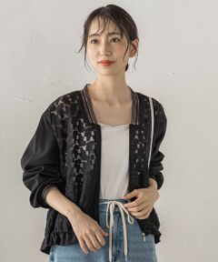 Droite lautreamont / ドロワットロートレアモン テーラードジャケット | フラワー刺繍レースブルゾン
