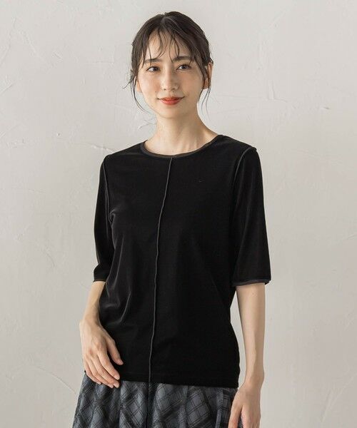 Droite lautreamont / ドロワットロートレアモン シャツ・ブラウス | シアーベロアTシャツ（ブラック）
