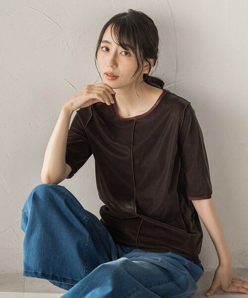 Droite lautreamont / ドロワットロートレアモン シャツ・ブラウス | シアーベロアTシャツ（ブラウン）