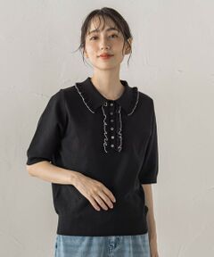 Droite lautreamont / ドロワットロートレアモン ニット・セーター | 鹿の子編み配色フリルポロニットプルオーバー