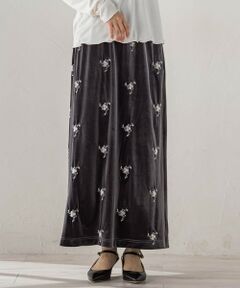 Droite lautreamont / ドロワットロートレアモン ミニ・ひざ丈スカート | フラワーエンブロイダリーベロアスカート