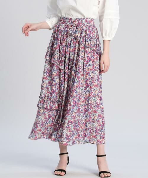 Maglie le cassetto / マーリエ ル カセット ミニ・ひざ丈スカート | 《大きいサイズ》カラフルフラワースカート《Maglie par ef-de》(ピンク1)