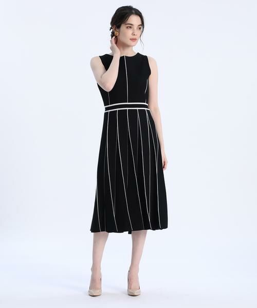 Maglie le cassetto / マーリエ ル カセット ミニ丈・ひざ丈ワンピース | 《M Maglie le cassetto》ラインニットワンピース(ブラック)