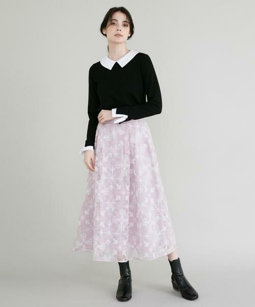 Maglie le cassetto / マーリエ ル カセット ミニ・ひざ丈スカート | 《大きいサイズ》刺繍オーガンジースカート | 詳細10