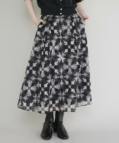 Maglie le cassetto / マーリエ ル カセット ミニ・ひざ丈スカート | 《大きいサイズ》刺繍オーガンジースカート | 詳細12