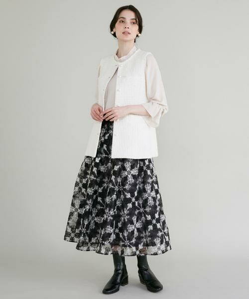 Maglie le cassetto / マーリエ ル カセット ミニ・ひざ丈スカート | 《大きいサイズ》刺繍オーガンジースカート | 詳細9
