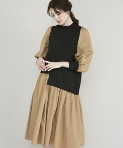 Maglie le cassetto / マーリエ ル カセット ミニ丈・ひざ丈ワンピース | 《大きいサイズ》ドッキングニットワンピース《M Maglie le cassetto》