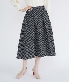 Maglie le cassetto / マーリエ ル カセット ミニ・ひざ丈スカート | 《大きいサイズ》フラワーふくれジャガードタックフレアスカート