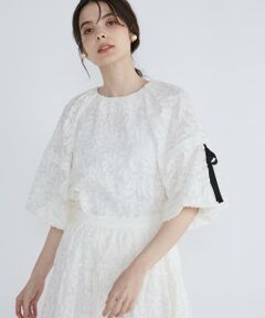 Maglie le cassetto / マーリエ ル カセット シャツ・ブラウス | 《プラスサイズ》リーフ柄ジャガードブラウス