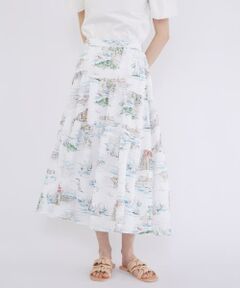 Maglie le cassetto / マーリエ ル カセット ミニ・ひざ丈スカート | 《プラスサイズ》マリーナ柄ティアードスカート