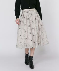Maglie le cassetto / マーリエ ル カセット ミニ・ひざ丈スカート | 《プラスサイズ》ラインフラワー刺繍スカート