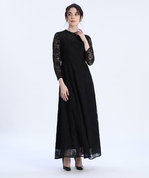 Maglie le cassetto / マーリエ ル カセット ミニ丈・ひざ丈ワンピース | 《M Maglie le cassetto》ラッセルレースロングドレス(ブラック)