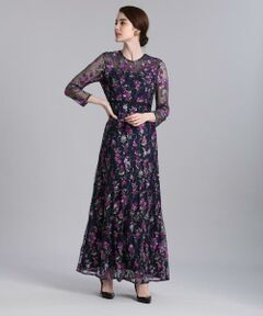 Maglie le cassetto / マーリエ ル カセット ミニ丈・ひざ丈ワンピース | 《M Maglie le cassetto》エンブロイダリーチュールロングドレス