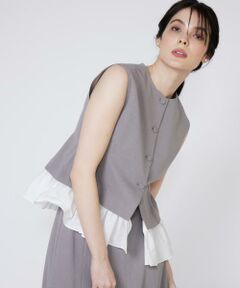 Maglie le cassetto / マーリエ ル カセット ベスト | 《プラスサイズ》異素材ドッキングジレ