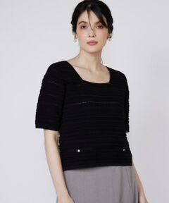 Maglie le cassetto / マーリエ ル カセット ニット・セーター | 《大きいサイズ》ピンタック柄スクエアプルオーバー