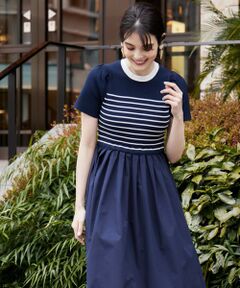 Maglie le cassetto / マーリエ ル カセット ミニ丈・ひざ丈ワンピース | 《大きいサイズ》《WEB限定》リブドッキングワンピース