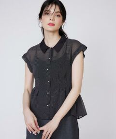 Maglie le cassetto / マーリエ ル カセット シャツ・ブラウス | 《大きいサイズ》衿配色シアードットブラウス