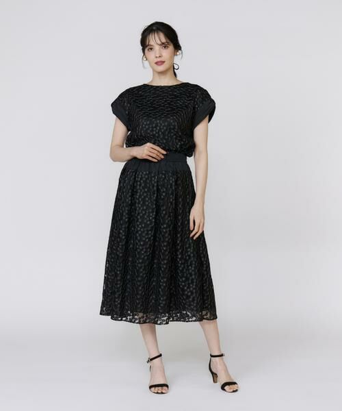 Maglie le cassetto / マーリエ ル カセット ミニ・ひざ丈スカート | フラワー刺繍タックスカート | 詳細7