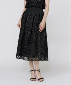 Maglie le cassetto / マーリエ ル カセット ミニ・ひざ丈スカート | 《大きいサイズ》フラワー刺繍タックスカート