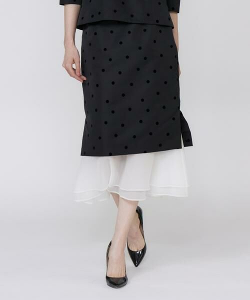 Maglie le cassetto / マーリエ ル カセット ロング・マキシ丈スカート | 《M Maglie le cassetto》ドットフロッキーシアーヘムマーメイドスカート(ブラック)