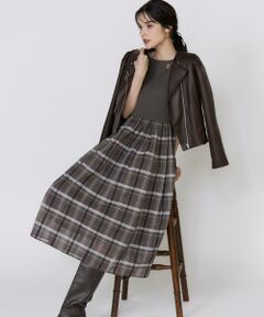 Maglie le cassetto / マーリエ ル カセット ミニ丈・ひざ丈ワンピース | シアーチェックドッキングニットワンピース