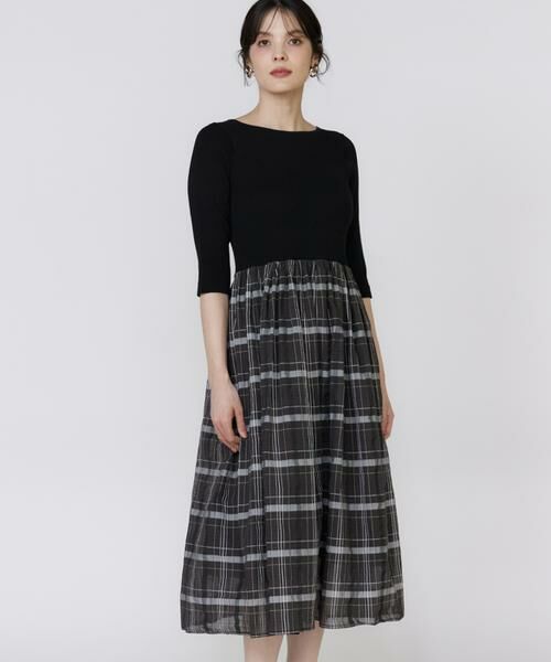 Maglie le cassetto / マーリエ ル カセット ミニ丈・ひざ丈ワンピース | シアーチェックドッキングニットワンピース | 詳細12