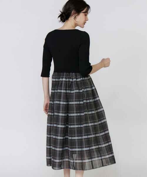 Maglie le cassetto / マーリエ ル カセット ミニ丈・ひざ丈ワンピース | シアーチェックドッキングニットワンピース | 詳細14