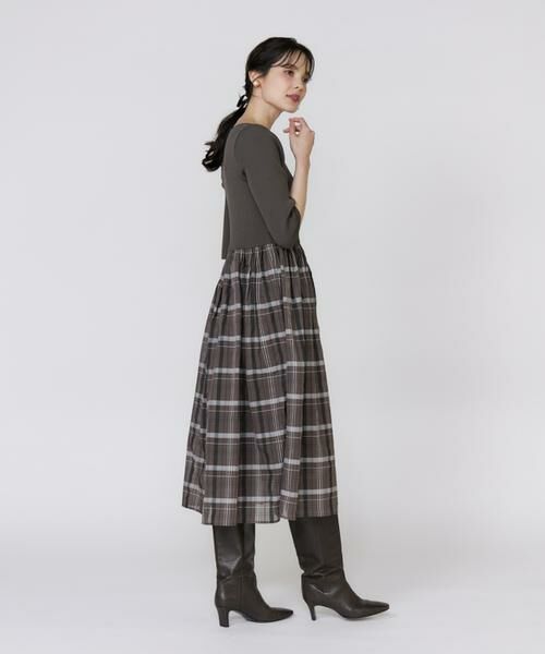 Maglie le cassetto / マーリエ ル カセット ミニ丈・ひざ丈ワンピース | シアーチェックドッキングニットワンピース | 詳細8