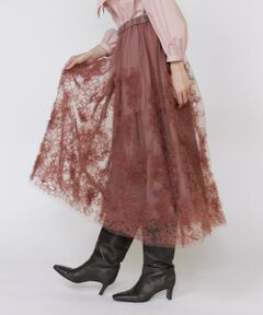 Maglie le cassetto / マーリエ ル カセット ロング・マキシ丈スカート | 手描き花刺繍チュールスカート