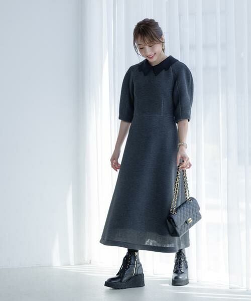 Maglie le cassetto / マーリエ ル カセット ミニ丈・ひざ丈ワンピース | 《大きいサイズ》《M Maglie le cassetto×冨張愛》エレモード“美映え”グレーダンボールワンピース | 詳細7