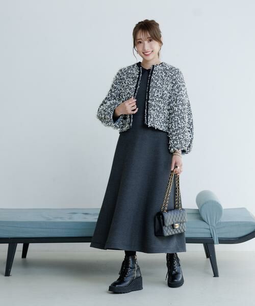 Maglie le cassetto / マーリエ ル カセット ミニ丈・ひざ丈ワンピース | 《大きいサイズ》《M Maglie le cassetto×冨張愛》エレモード“美映え”グレーダンボールワンピース | 詳細8