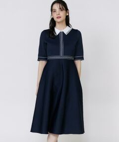 Maglie le cassetto / マーリエ ル カセット ミニ丈・ひざ丈ワンピース | 《大きいサイズ》レース衿ニットワンピース《M Maglie le cassetto》