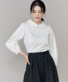 Maglie le cassetto / マーリエ ル カセット シャツ・ブラウス | 《プラスサイズ》シルキーストレッチ衿フリルブラウス