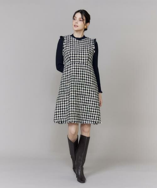 Maglie le cassetto / マーリエ ル カセット ミニ丈・ひざ丈ワンピース | Vネック千鳥柄ワンピース | 詳細2