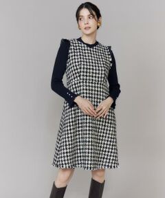 Maglie le cassetto / マーリエ ル カセット ミニ丈・ひざ丈ワンピース | 《大きいサイズ》Vネック千鳥柄ワンピース