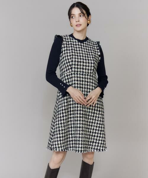Maglie le cassetto / マーリエ ル カセット ミニ丈・ひざ丈ワンピース | 《大きいサイズ》Vネック千鳥柄ワンピース | 詳細1