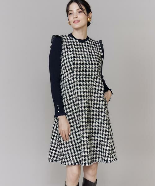 Maglie le cassetto / マーリエ ル カセット ミニ丈・ひざ丈ワンピース | 《大きいサイズ》Vネック千鳥柄ワンピース | 詳細11