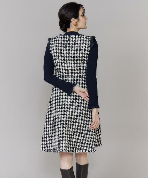 Maglie le cassetto / マーリエ ル カセット ミニ丈・ひざ丈ワンピース | 《大きいサイズ》Vネック千鳥柄ワンピース | 詳細13