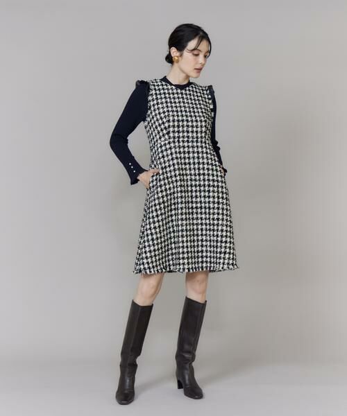 Maglie le cassetto / マーリエ ル カセット ミニ丈・ひざ丈ワンピース | 《大きいサイズ》Vネック千鳥柄ワンピース | 詳細3