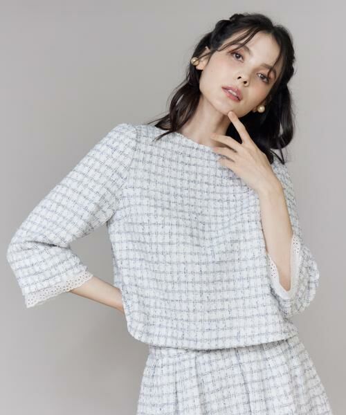 Maglie le cassetto / マーリエ ル カセット シャツ・ブラウス | 《M Maglie le cassetto》袖刺繍レース艶めきツィードブラウス | 詳細1