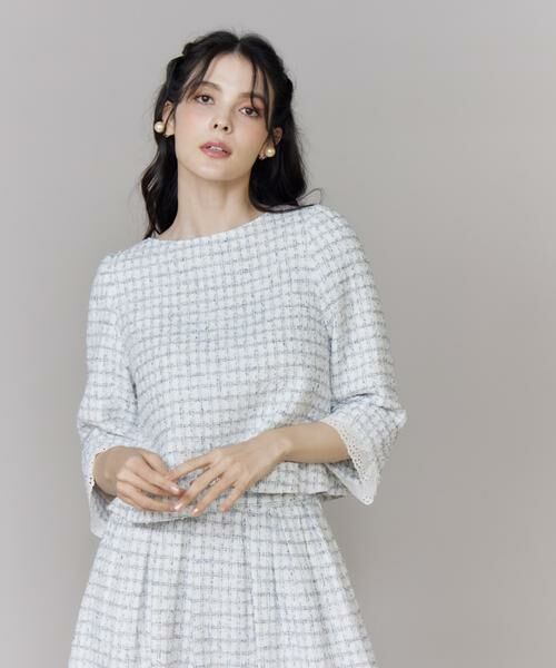 Maglie le cassetto / マーリエ ル カセット シャツ・ブラウス | 《M Maglie le cassetto》袖刺繍レース艶めきツィードブラウス | 詳細10