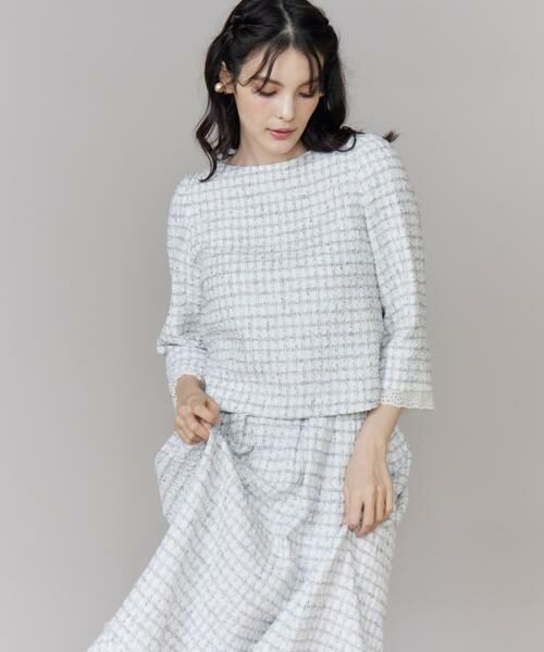 Maglie le cassetto / マーリエ ル カセット シャツ・ブラウス | 《大きいサイズ》袖刺繍レース艶めきツイードブラウス《M Maglie le cassetto》 | 詳細9