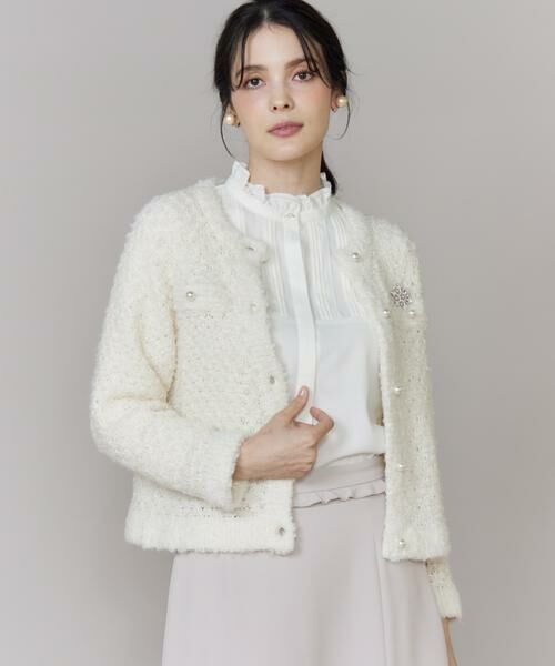 Maglie le cassetto / マーリエ ル カセット カーディガン・ボレロ | 《大きいサイズ》ラメフェザーニットジャケット(オフホワイト1)