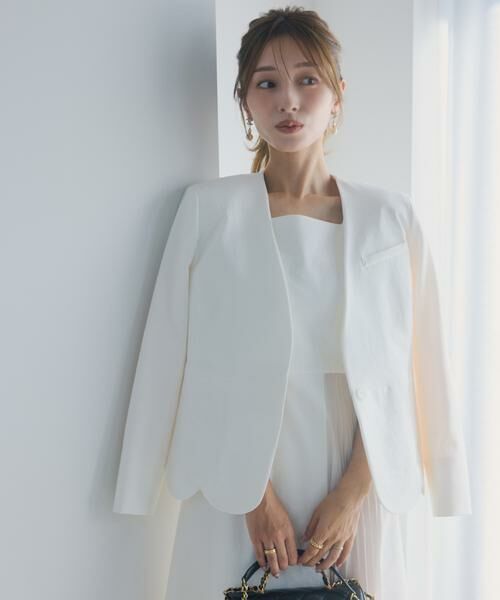 Maglie le cassetto / マーリエ ル カセット ノーカラージャケット | 《M Maglie le cassetto×吉田理紗》ハンサムスカラップジャケット（オフホワイト1）